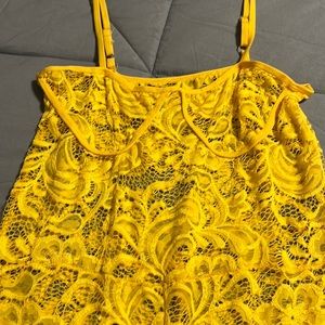Canary yellow lace see through body suit